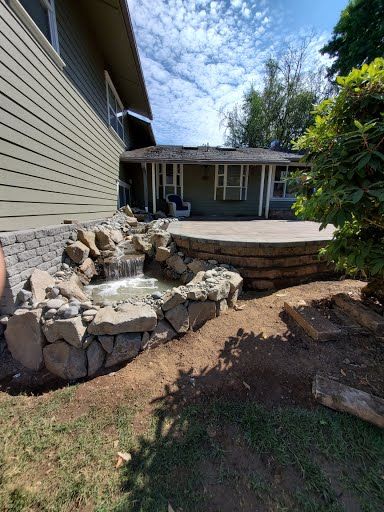 Wide view of water feature with surrounding landscape, Battle Ground WA