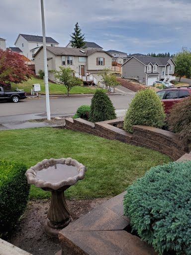 Front yard tiered retaining walls with landscape plantings, Clark County WA